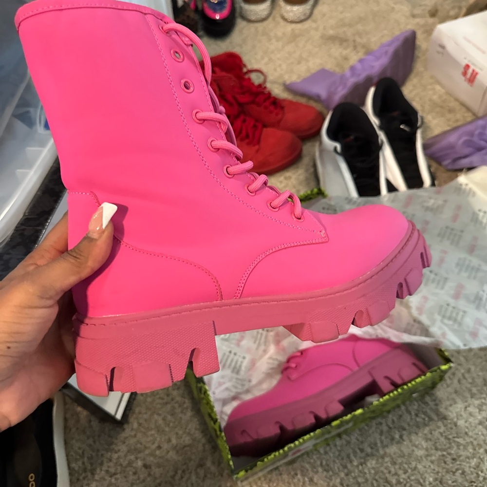 Cape Robbin Pink Combat Moto Boots with Chunky Sole